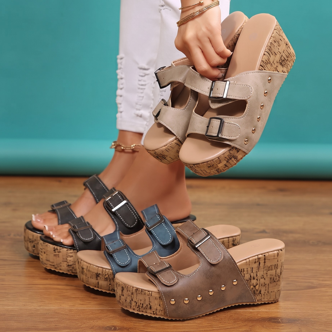 Delaney Cork Wedge Sandals