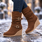 The Corinne Buckle Wedge Boots