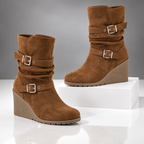 The Corinne Buckle Wedge Boots