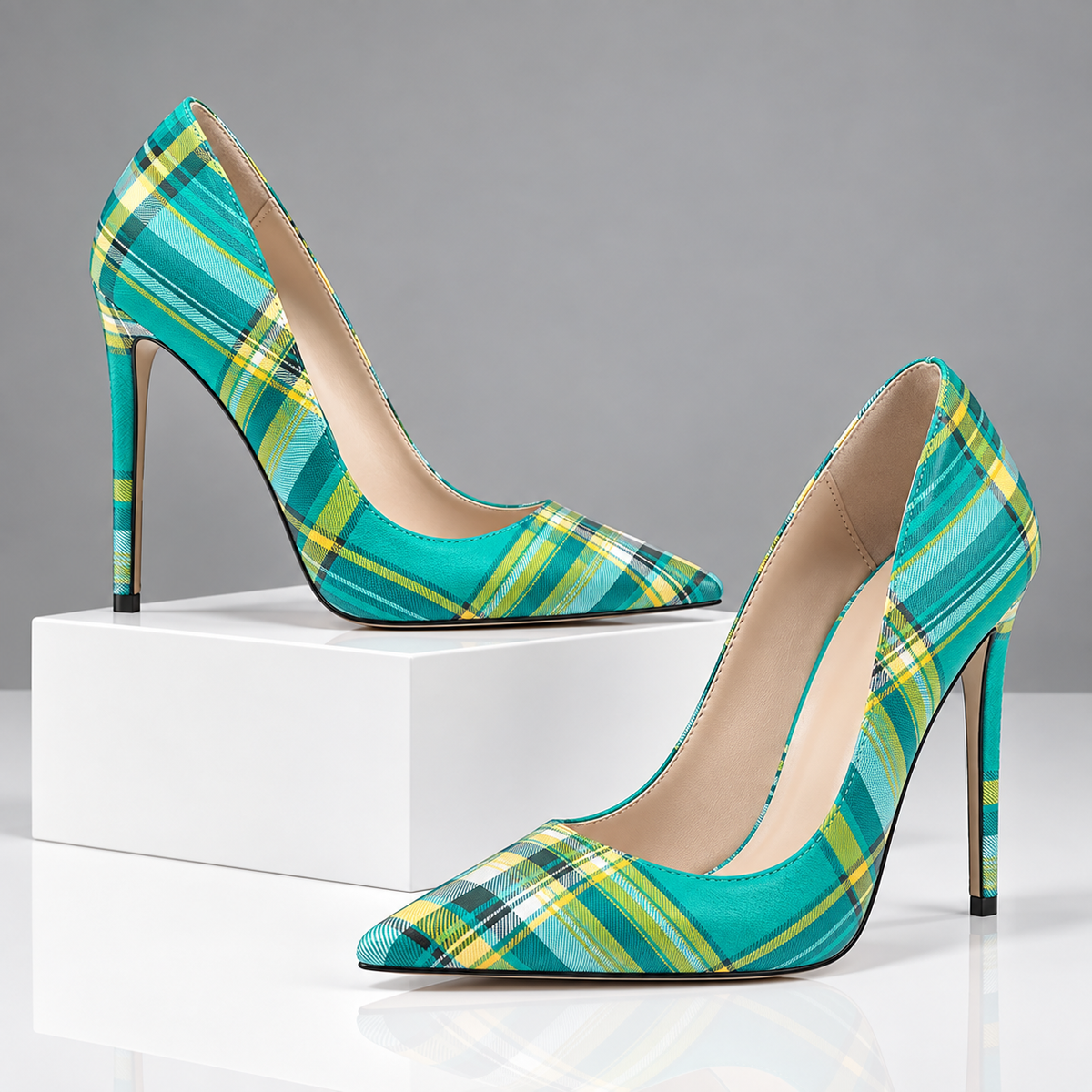 The Meredith Plaid Heels