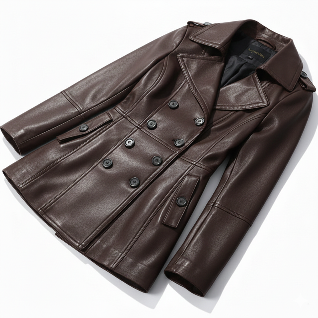 Raven Grace Double-Breasted Leather Coat