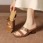 Klara Genuine Leather Buckle Mule