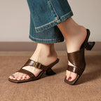 Klara Genuine Leather Buckle Mule
