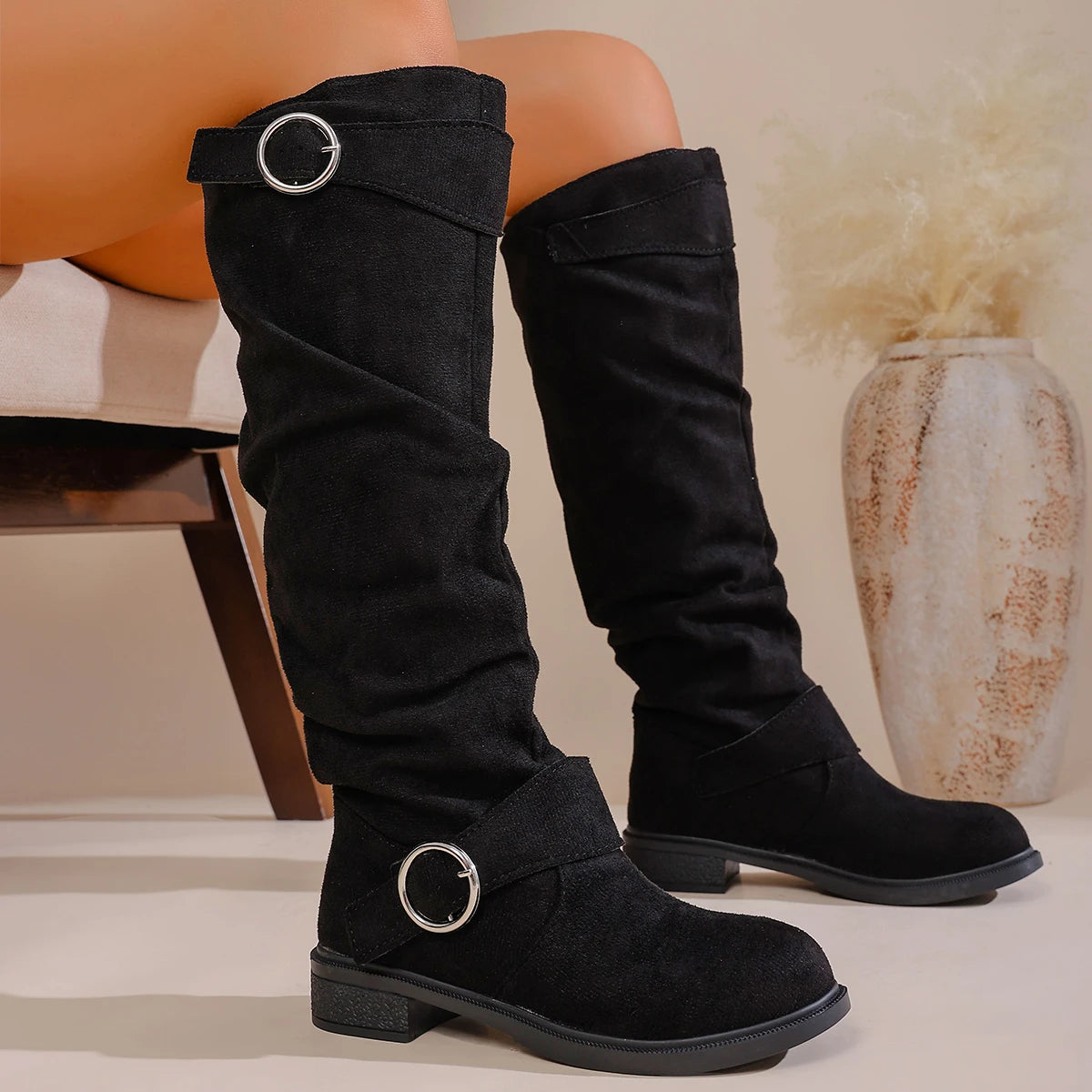 Arielle Suede Buckle Boots