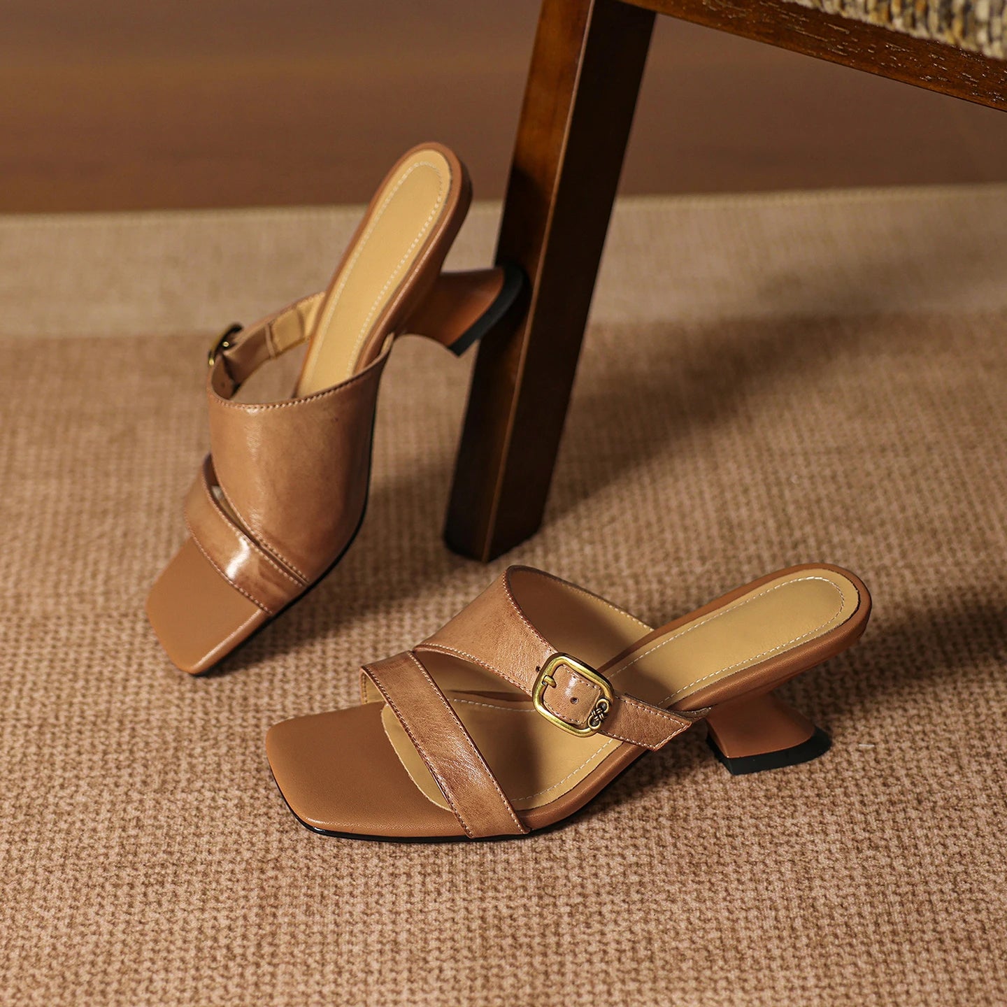 Klara Genuine Leather Buckle Mule