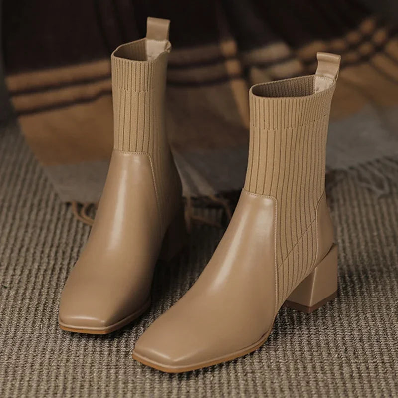 Claire Knit Block Heel Boot