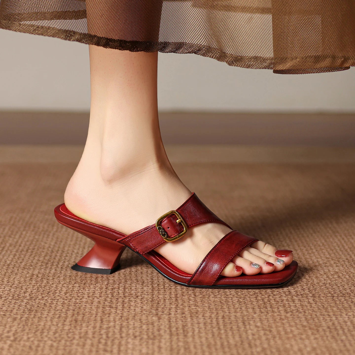 Klara Genuine Leather Buckle Mule