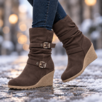 The Corinne Buckle Wedge Boots