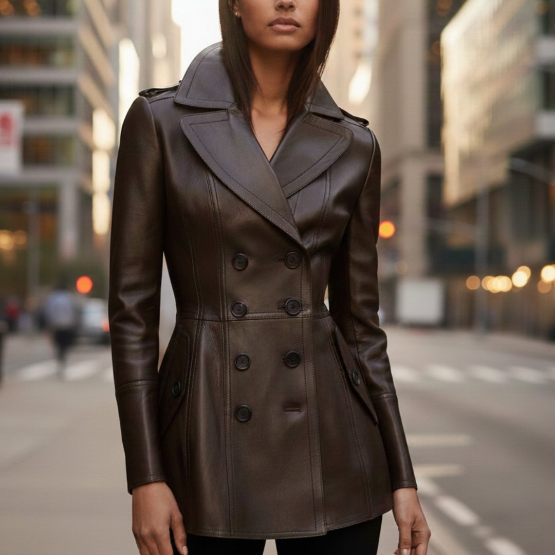 Raven Grace Double-Breasted Leather Coat