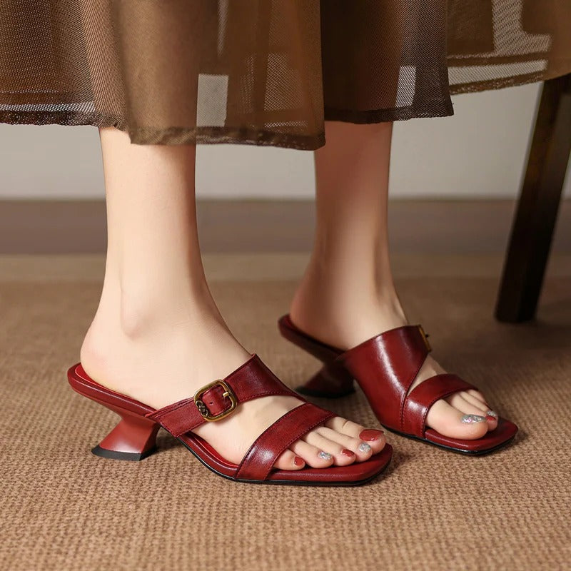 Klara Genuine Leather Buckle Mule