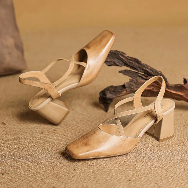 Hazel Cross-Strap Block Heel Slingback