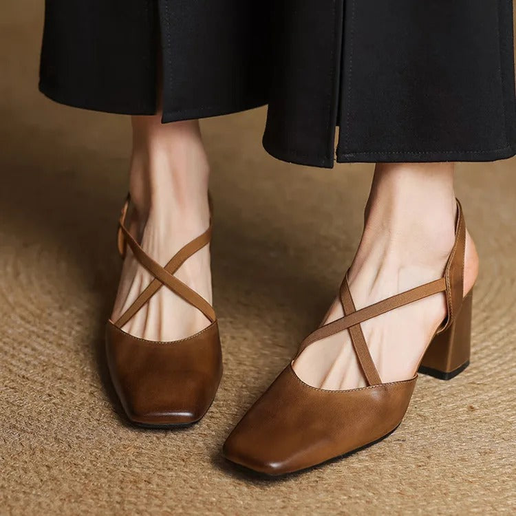 Hazel Cross-Strap Block Heel Slingback