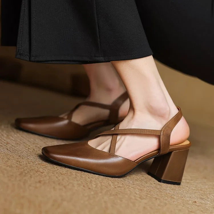 Hazel Cross-Strap Block Heel Slingback
