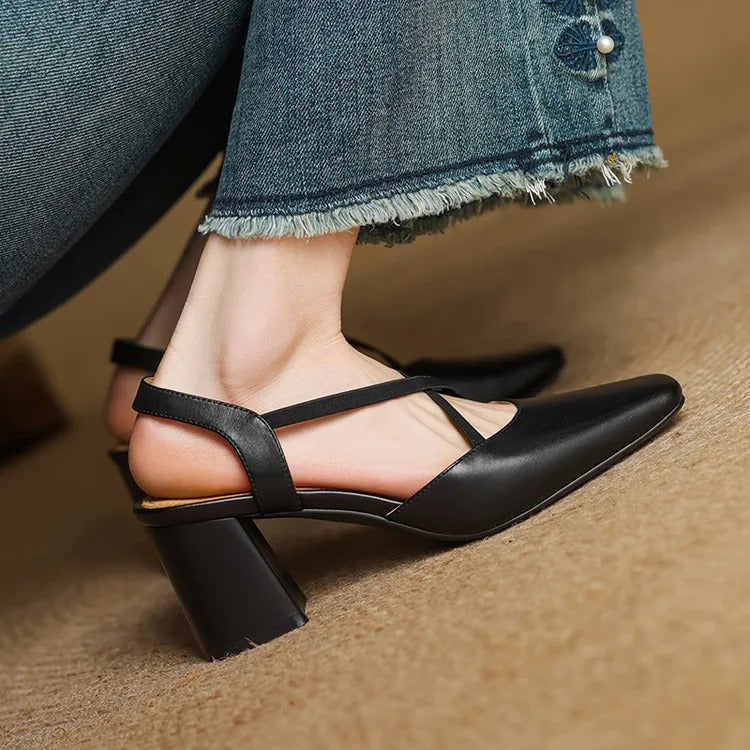 Hazel Cross-Strap Block Heel Slingback