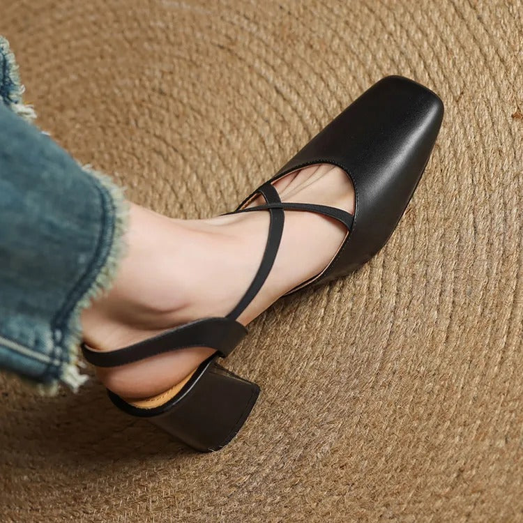 Hazel Cross-Strap Block Heel Slingback