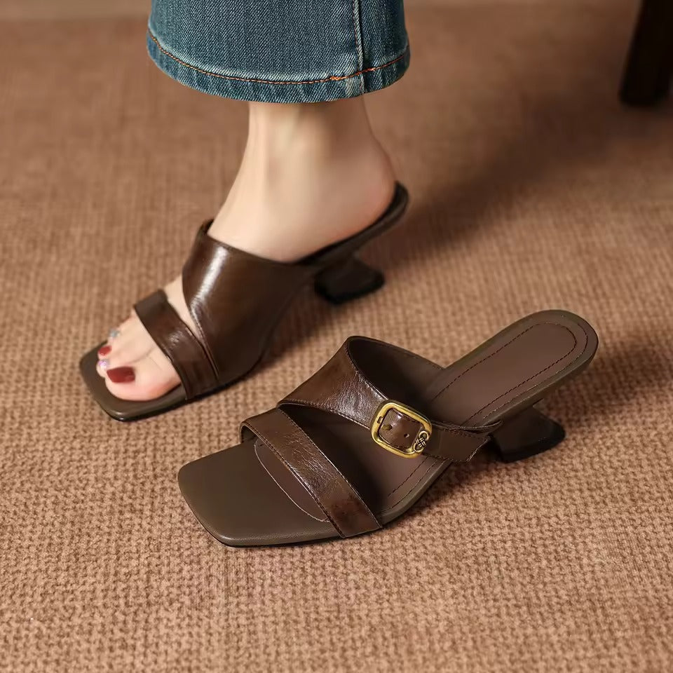 Klara Genuine Leather Buckle Mule