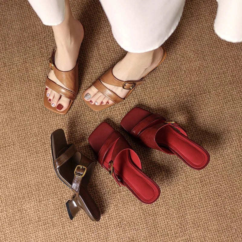 Klara Genuine Leather Buckle Mule
